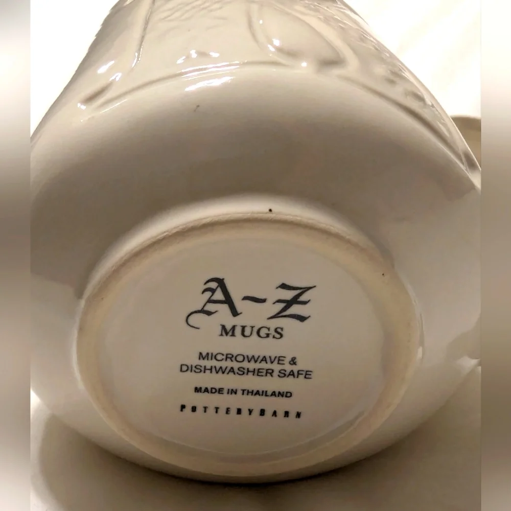 Pottery Barn Fancy Letter K Monogram Mug - Off White - Ceramic